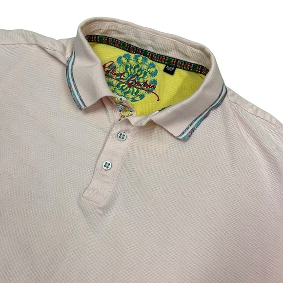 Robert Graham Polo Shirt Mens XL Pink Floral Pima Cotton Short Sleeve (Flaws) - Picture 1 of 11